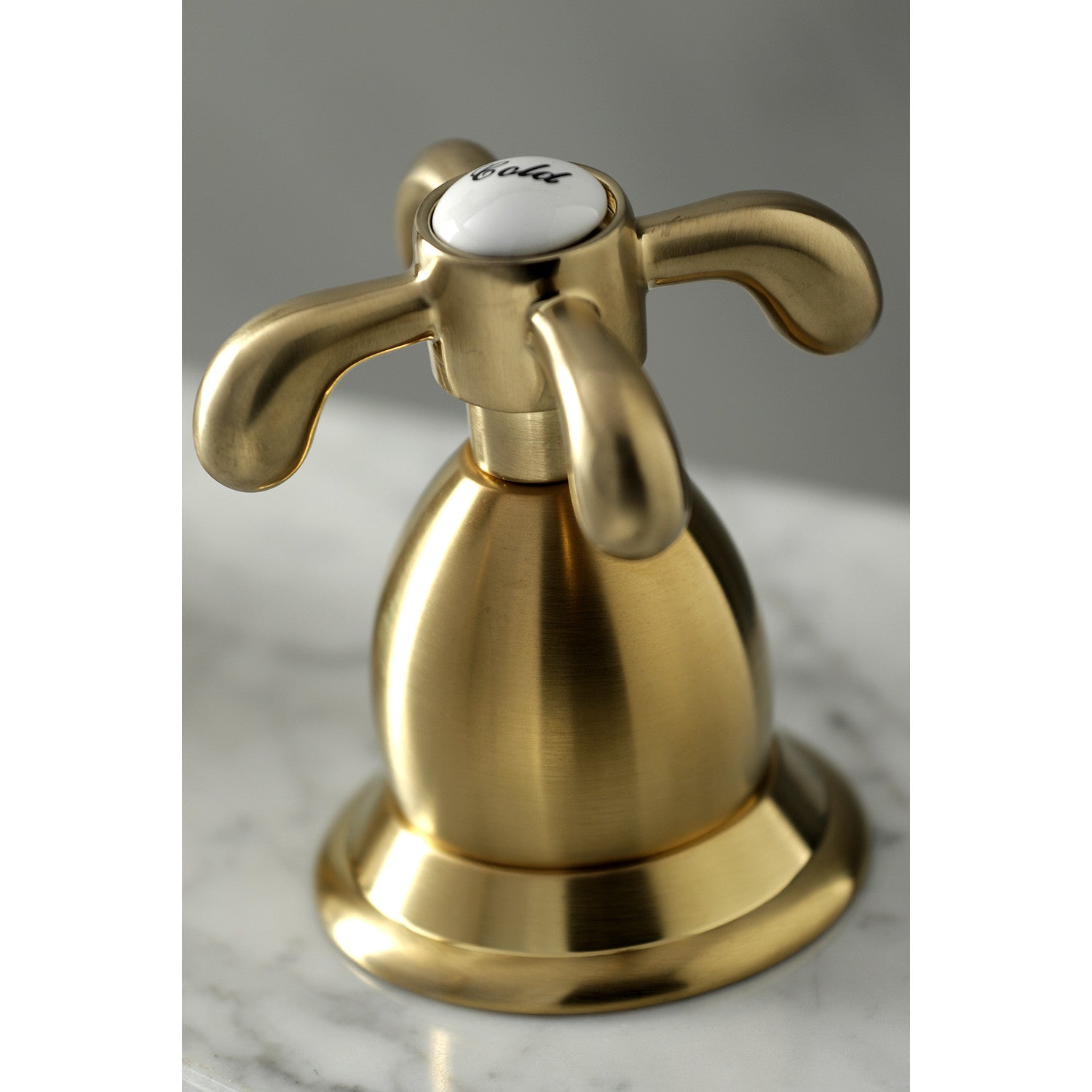 Kingston Heirloom KS1977TX - French Country Two-Handle 3-Hole Deck Mount Widespread Bathroom Faucet with Brass Pop-Up, Brushed Brass — thumbnail 2